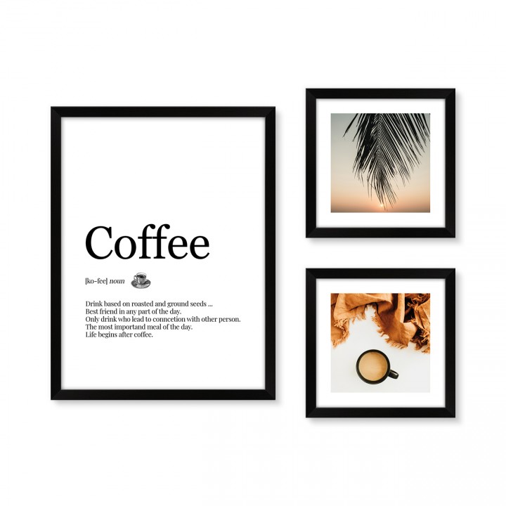 Zestaw obrazów kawa w czarnej ramie 58x48 cm