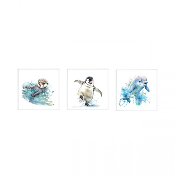 Zestaw obrazów do pokoju dziecka 68x20 cm morskie zwierzęta