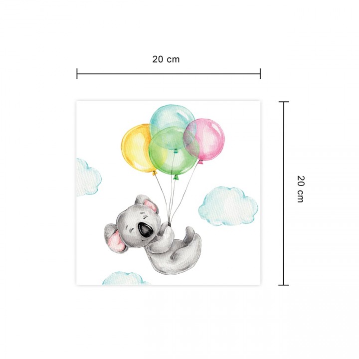 Plakat do pokoju dziecięcego koala z balonami 20x20 cm