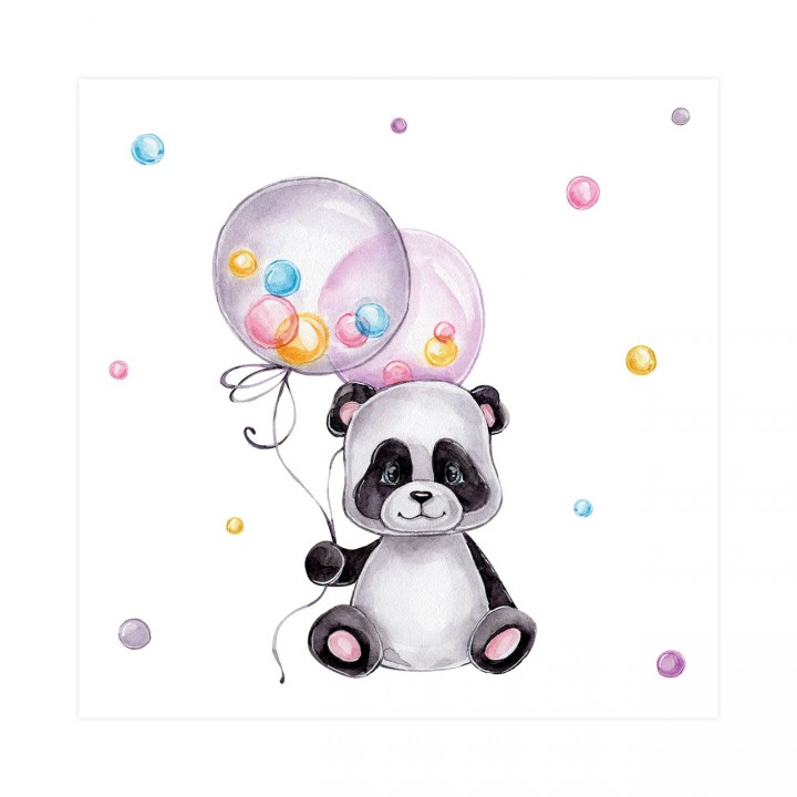 Plakat dziecięcy panda z balonami 20x20 cm