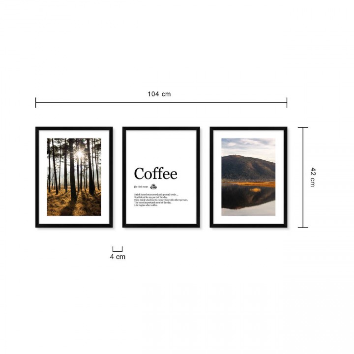 Zestaw obrazów kawa i las 104x42 cm