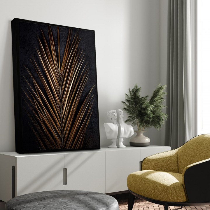 Obraz w nowoczesnym stylu złoty liść palmy 69x99 cm